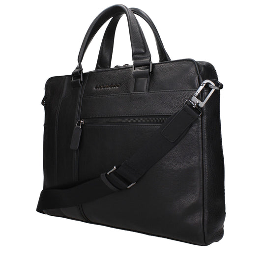 Piquadro Black Leather Business And Laptop Bag