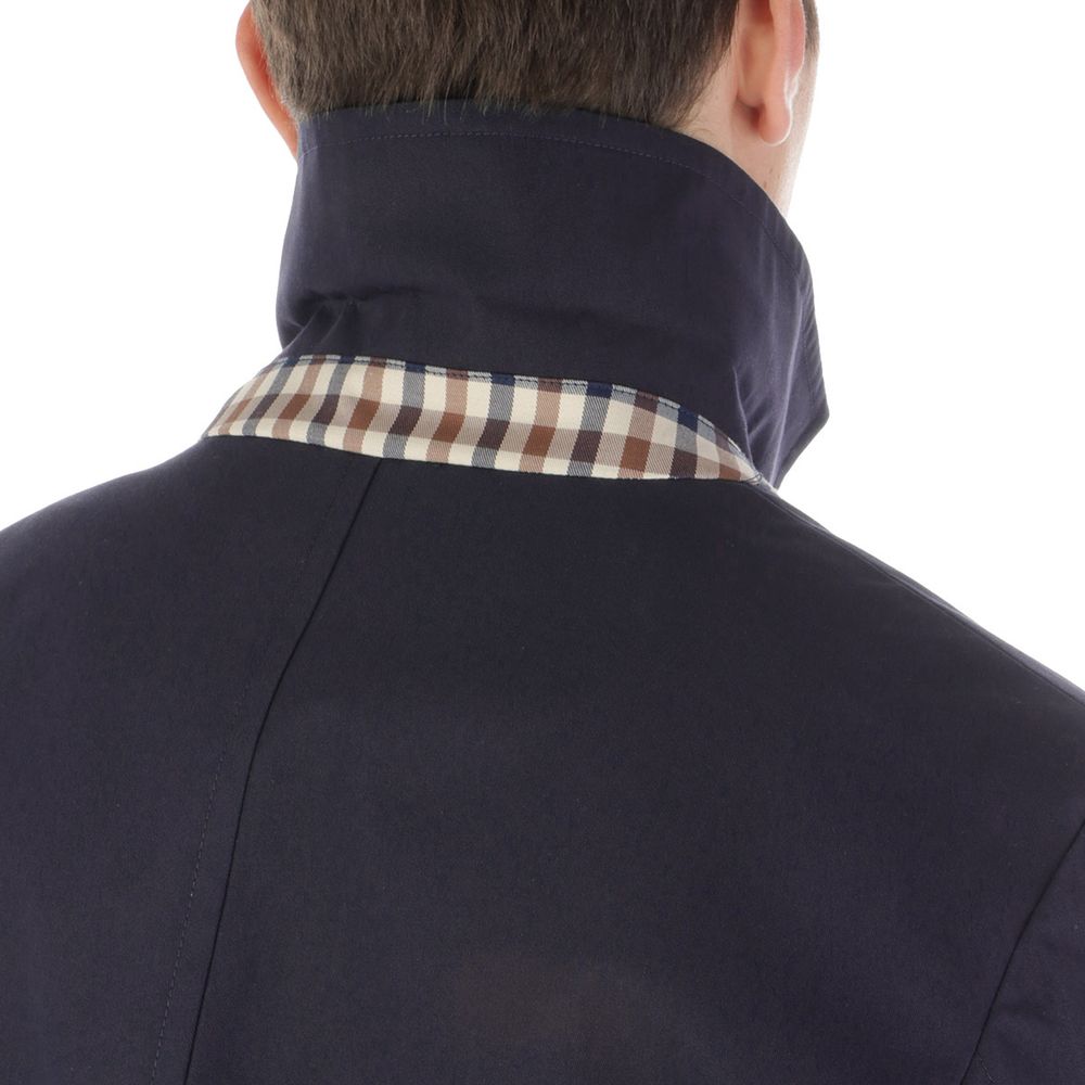 Aquascutum Blue Cotton Men Trench Coat