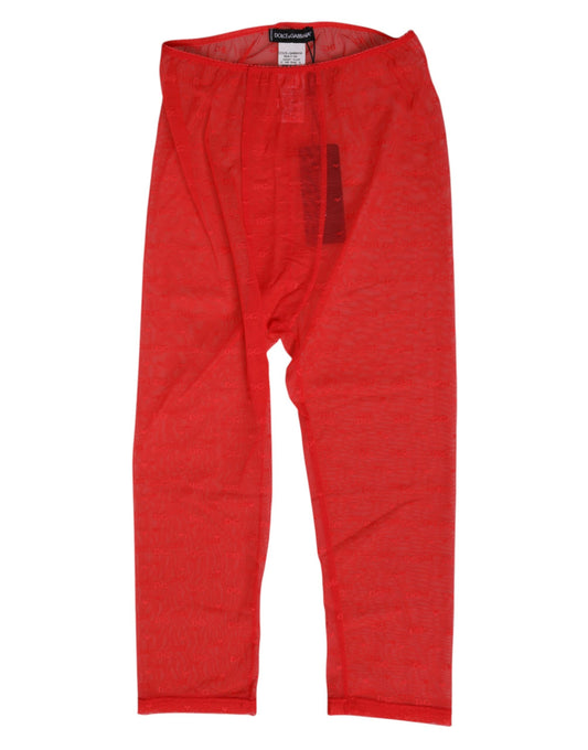 Dolce & Gabbana Red Logo Lace Tight Midi Trousers Underwear