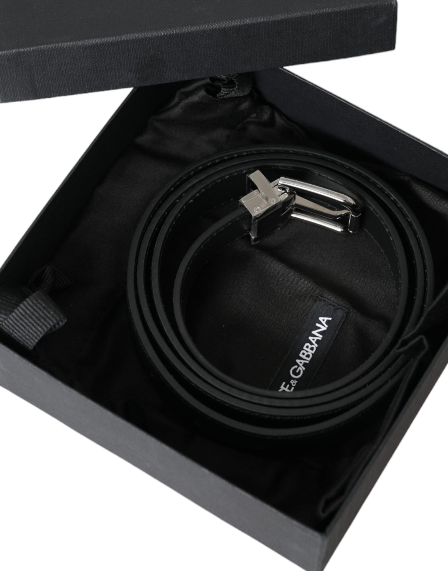 Dolce & Gabbana Black Leather Silver Metal Buckle Men Belt