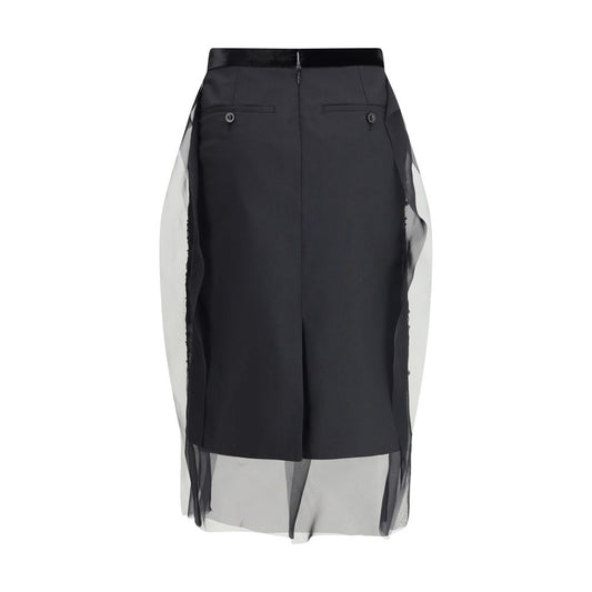 Sacai Black Polyester Midi Skirt