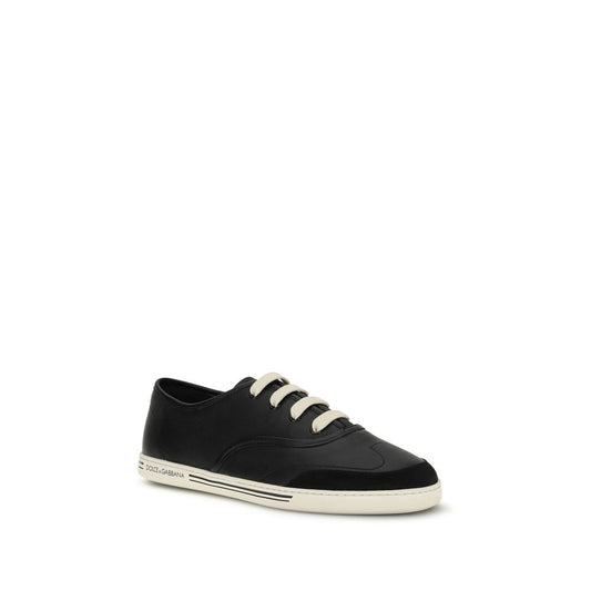 Dolce & Gabbana Black Calf Leather Bos Taurus Low Top Sneakers