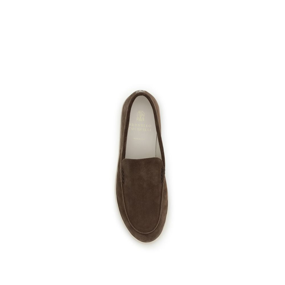 Brunello Cucinelli Brown Calf Leather Bos Taurus Slip-On Loafers