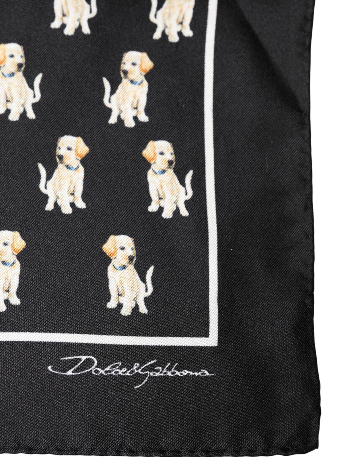 Dolce & Gabbana Black Dog Print Square Handkerchief Scarf