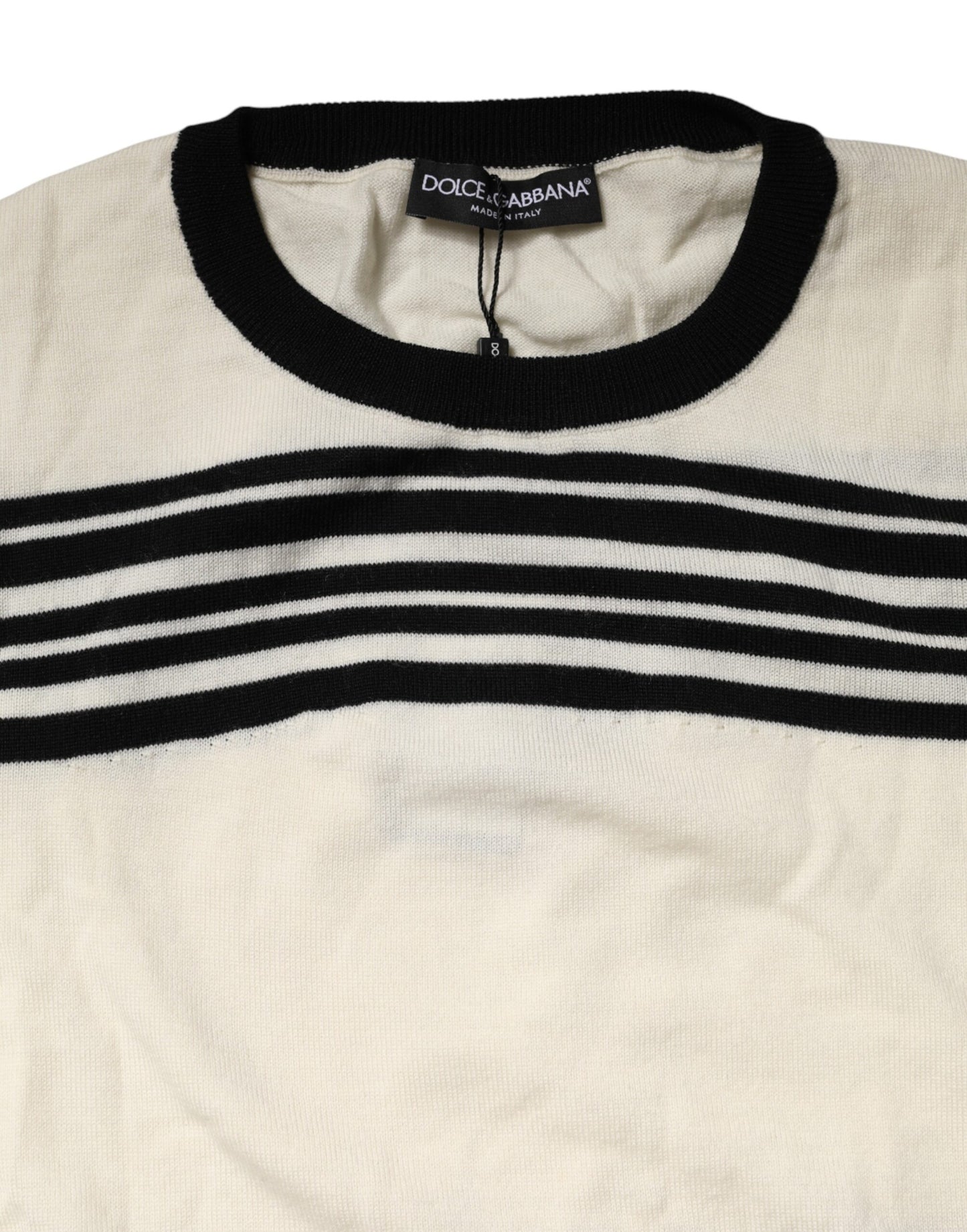 Dolce & Gabbana Black White Stripe CrewNeck Pullover Sweater