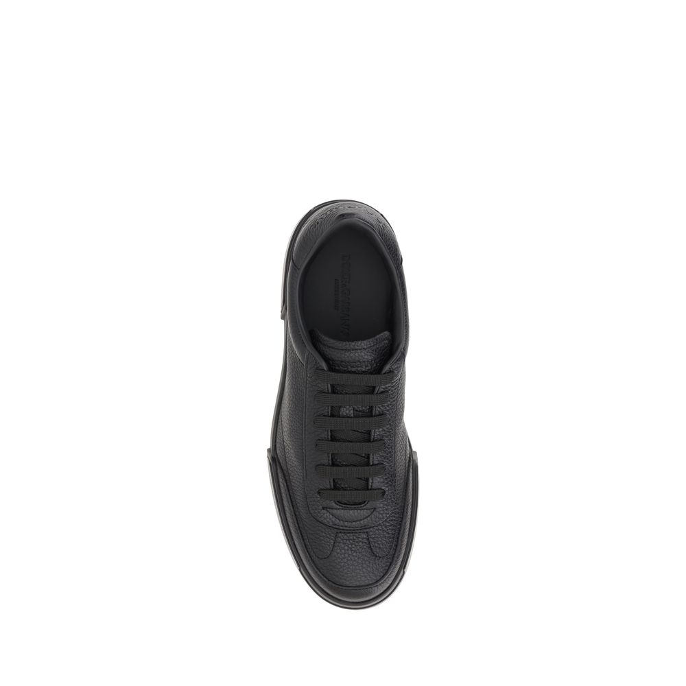 Dolce & Gabbana Black Calf Leather Bos Taurus Sneakers
