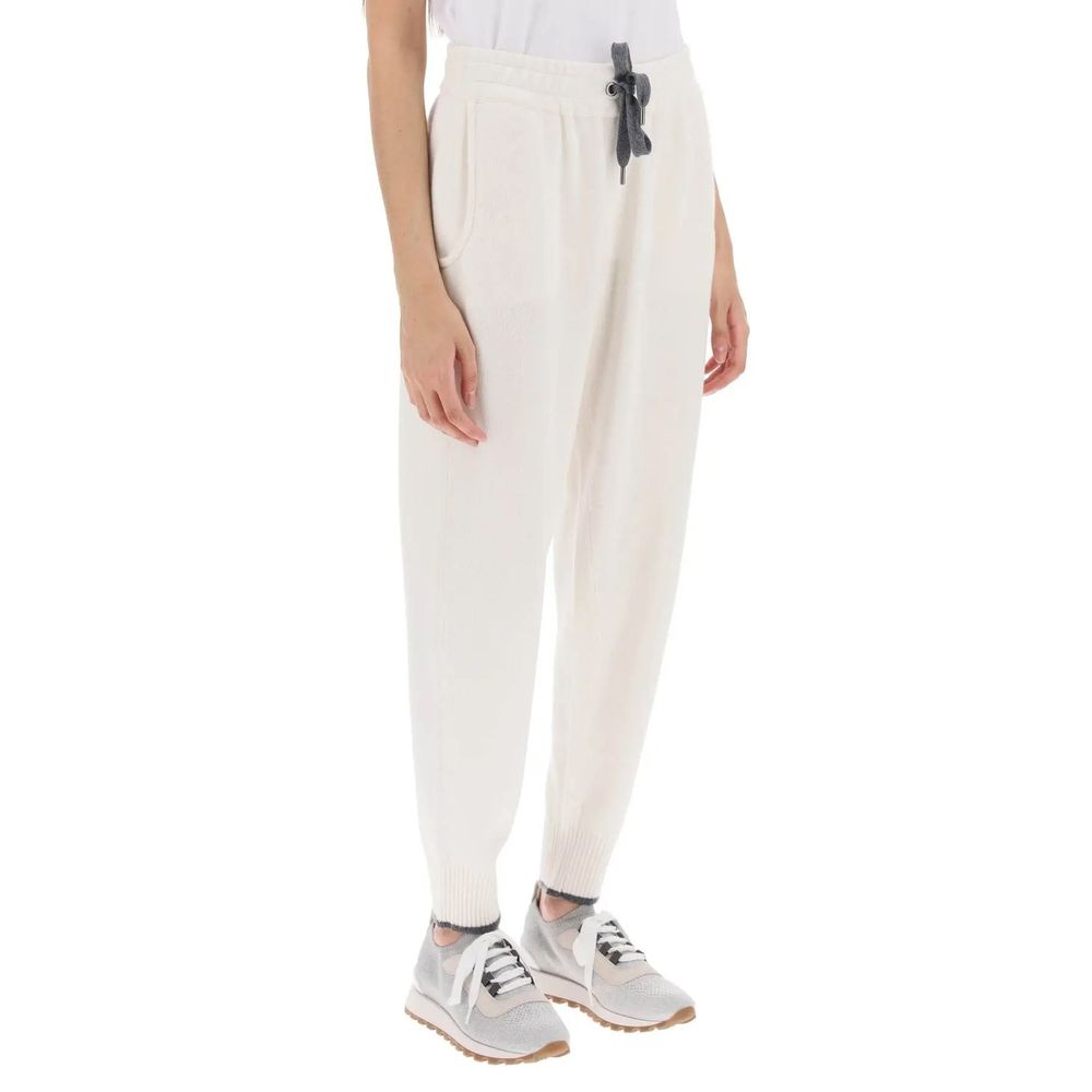 Brunello Cucinelli White Cashmere Casual Pants