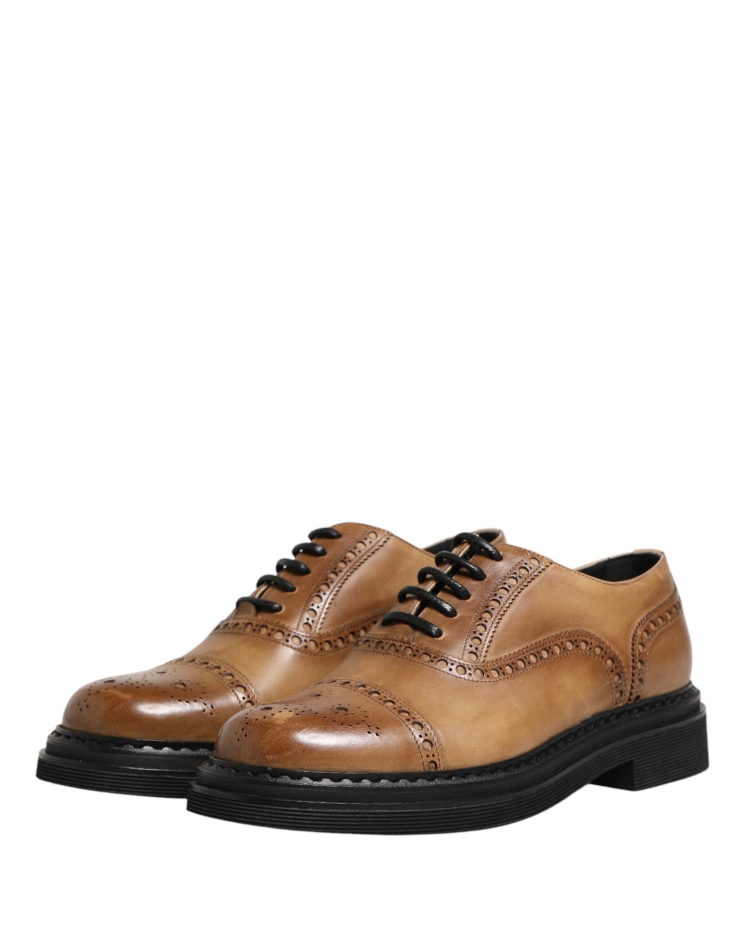 Dolce & Gabbana Brown Lace Up Leather Brogue Derby Men Shoes