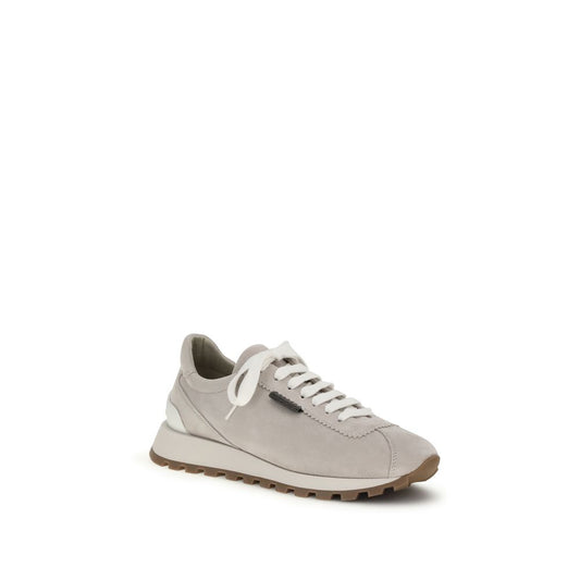 Brunello Cucinelli Gray Calf Leather Bos Taurus Chunky Sneakers