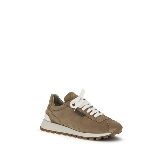 Brunello Cucinelli Beige Calf Leather Bos Taurus Platform Sneakers