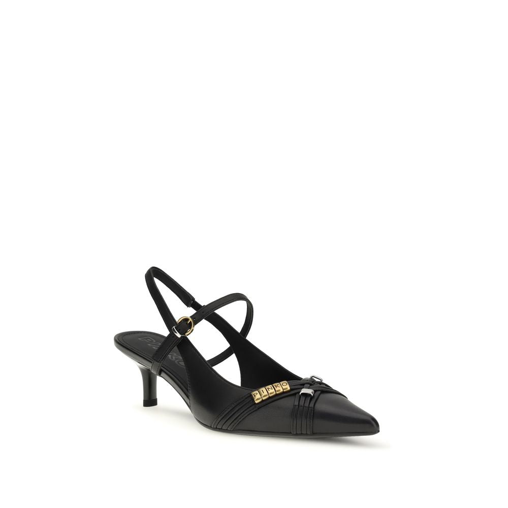 PINKO Black Calf Leather Bos Taurus Mid Heel Pumps