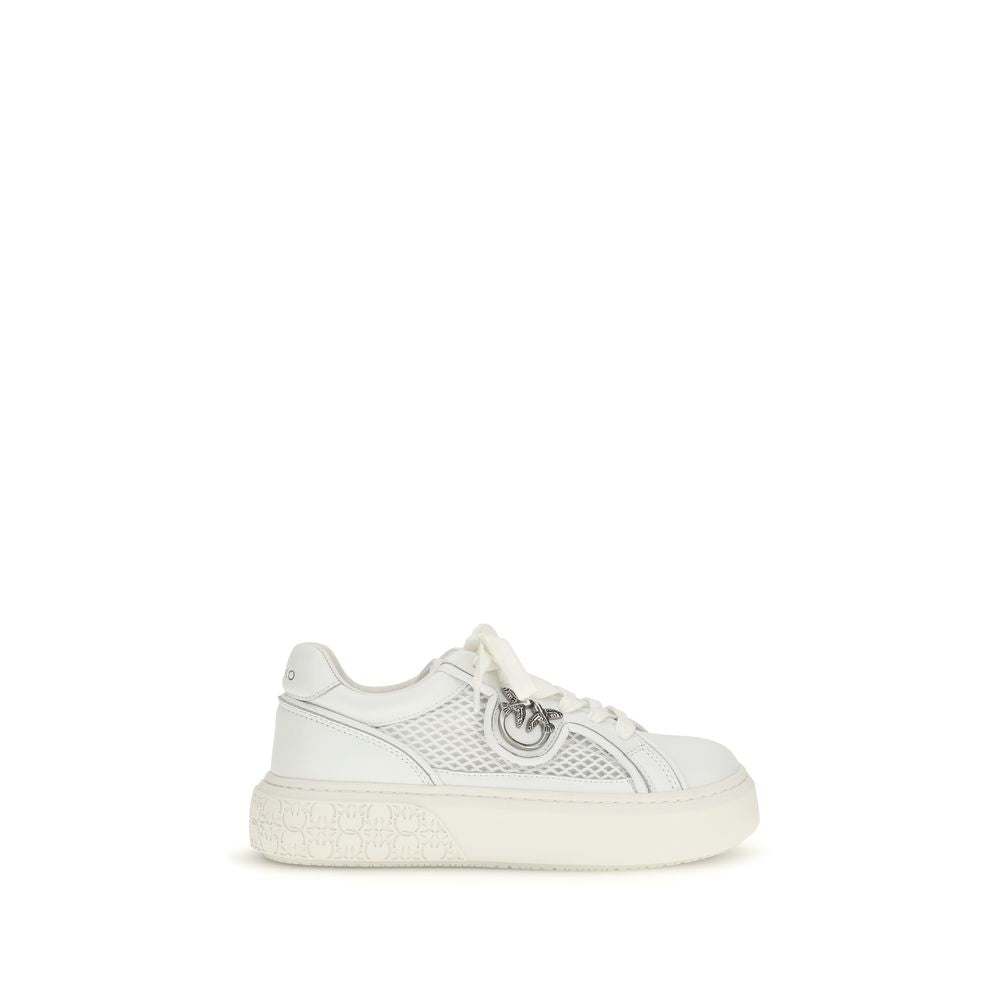 PINKO White Calf Leather Bos Taurus Platform Sneakers