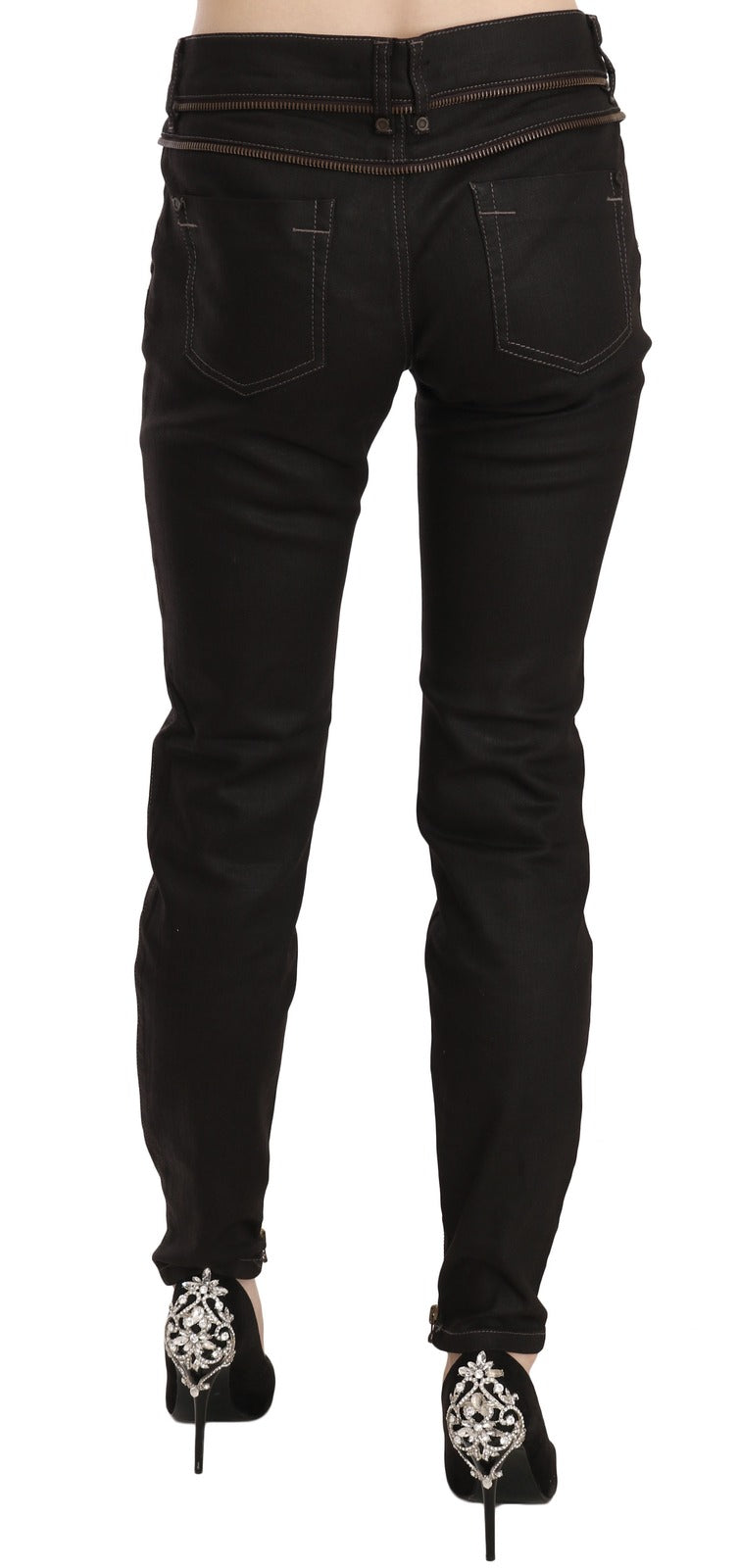 John Galliano Cotton Black Mid Waist Skinny Denim Jeans