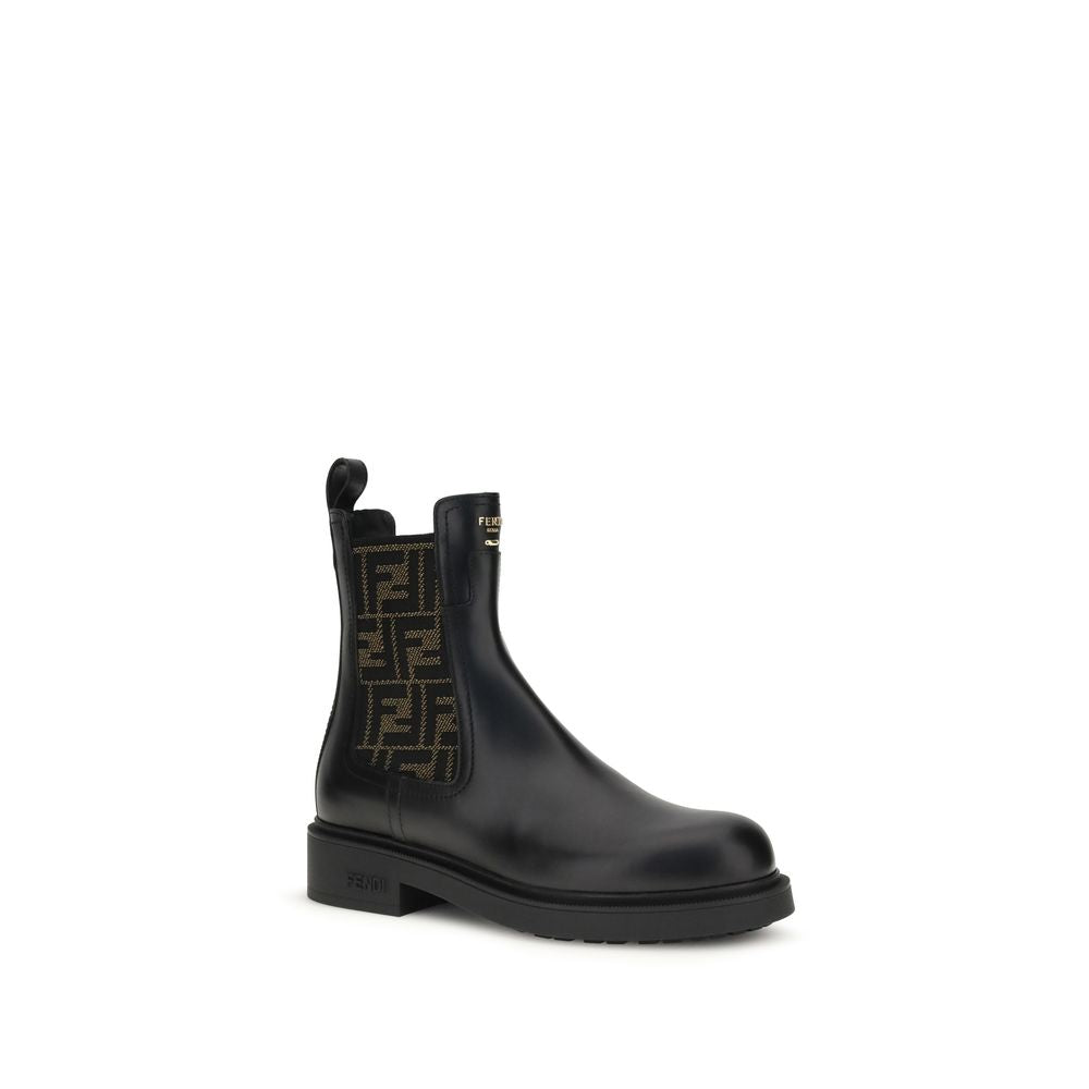 Fendi Black Calf Leather Bos Taurus Ankle Boots
