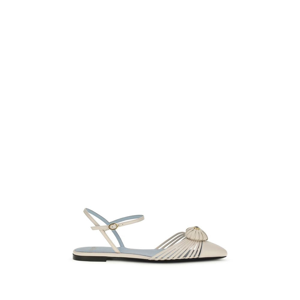 Valentino Garavani Beige Calf Leather Bos Taurus Flat Sandals