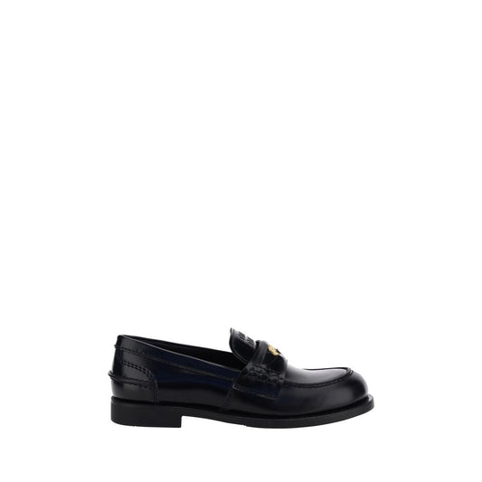 Miu Miu Black Calf Leather Bos Taurus Slip-On Loafers