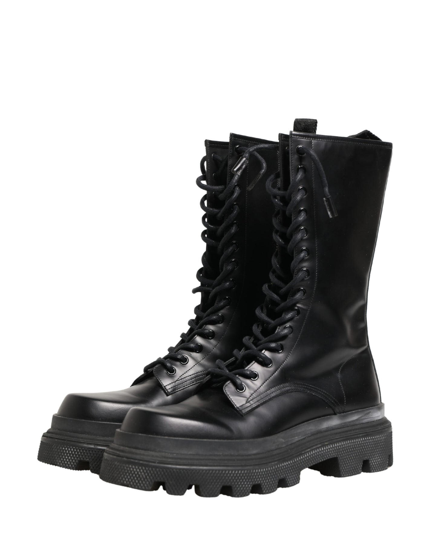Dolce & Gabbana Black Leather Trek Sole Combat Boots Shoes