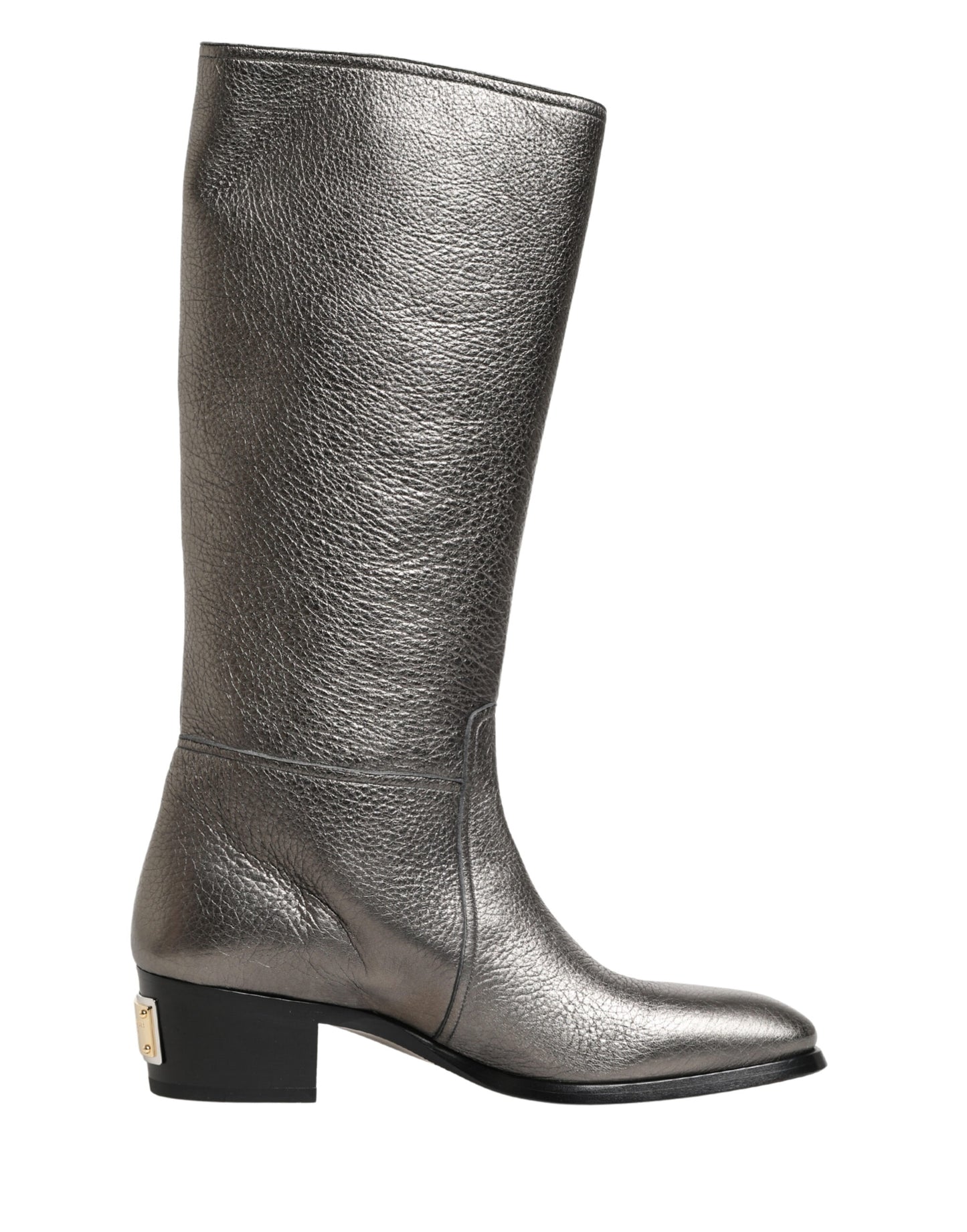 Dolce & Gabbana Metallic Silver Leather Knee High Boots Shoes