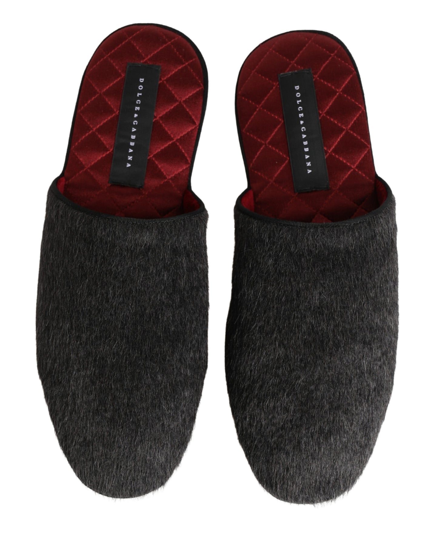 Dolce & Gabbana Dark Grey Charcoal Wool Red Slippers Shoes