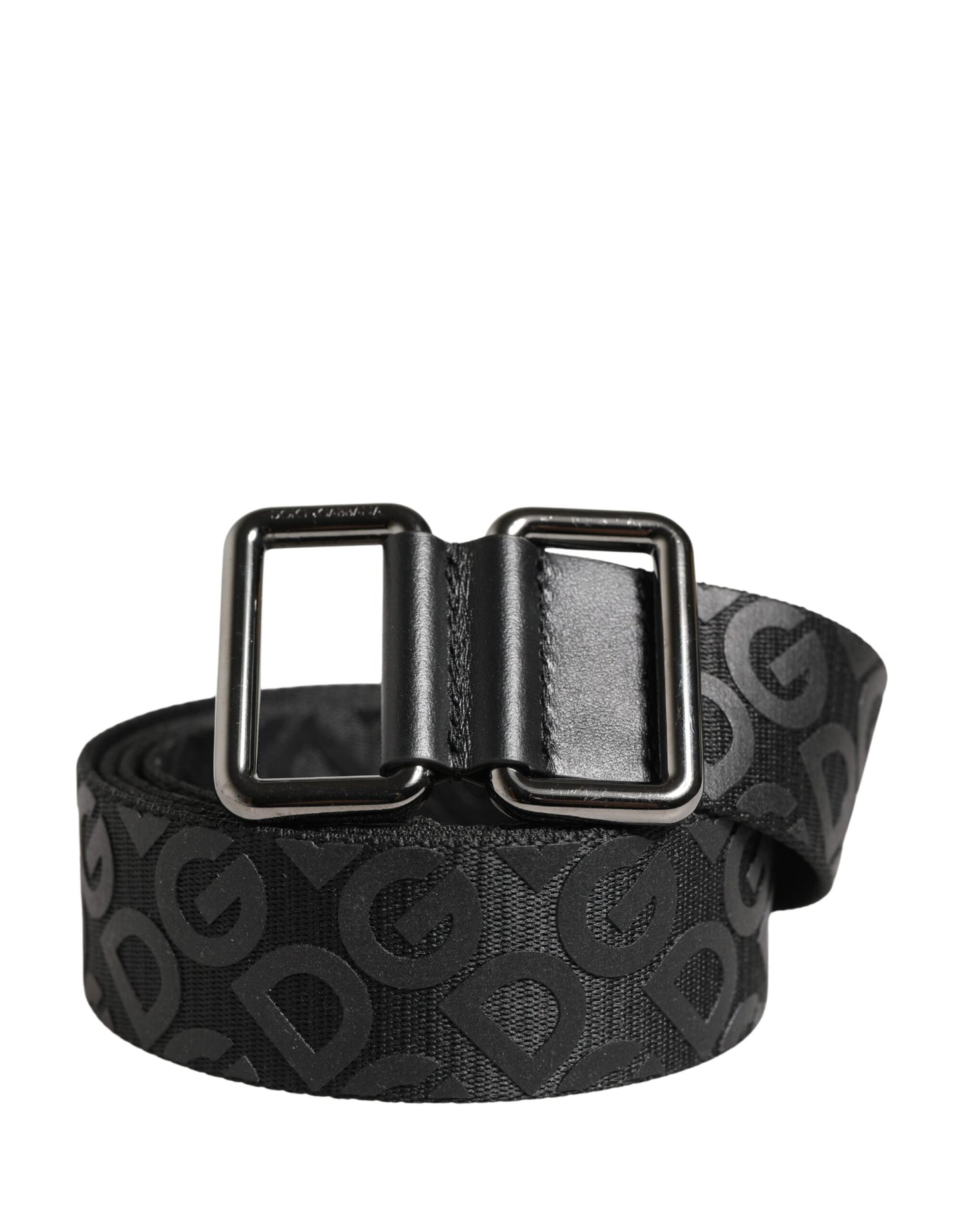 Dolce & Gabbana Black Logo Monogram Silver Metal Buckle Belt