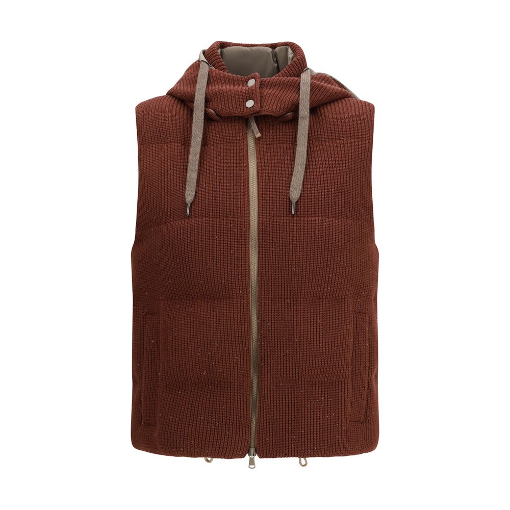 Brunello Cucinelli Brown Cotton Sleveless Jacket