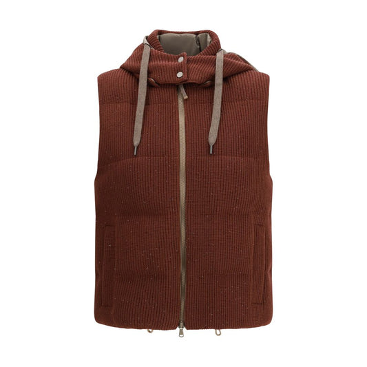 Brunello Cucinelli Brown Cotton Sleveless Jacket