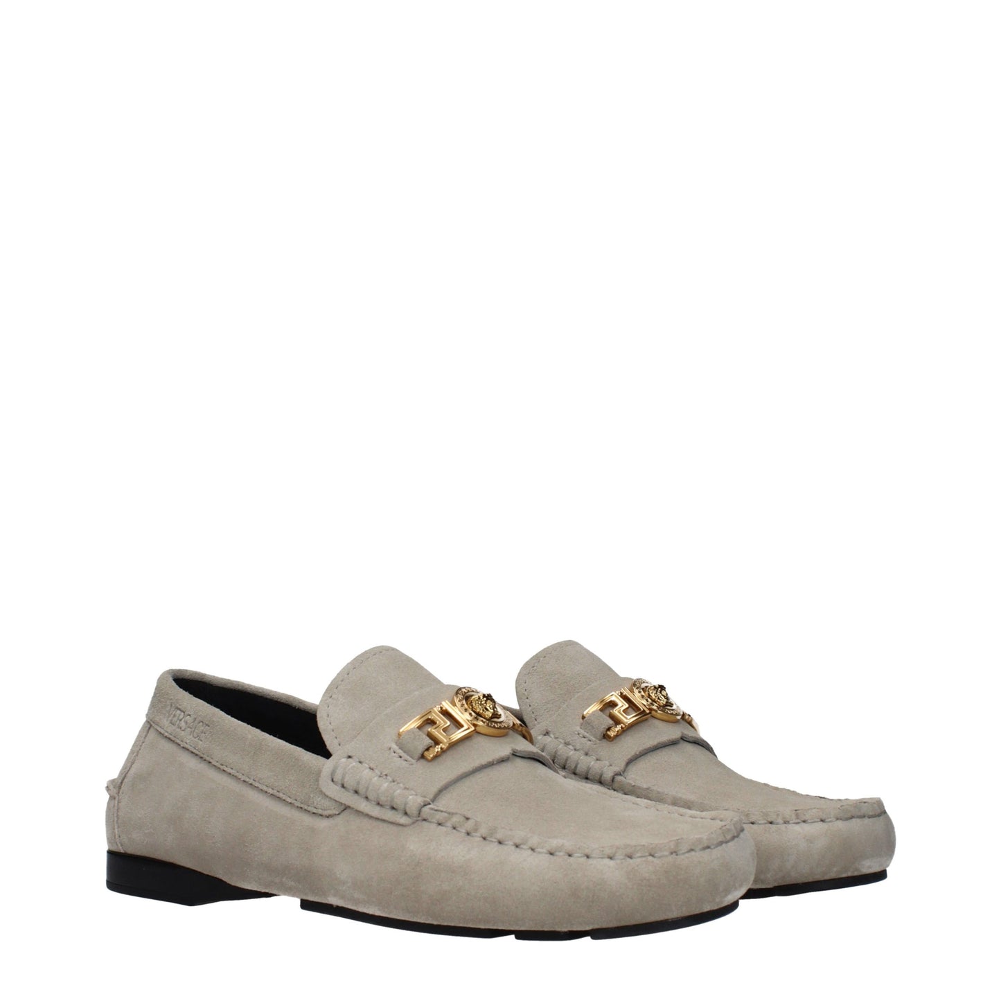 Versace Gray Leather Slip-On Loafers
