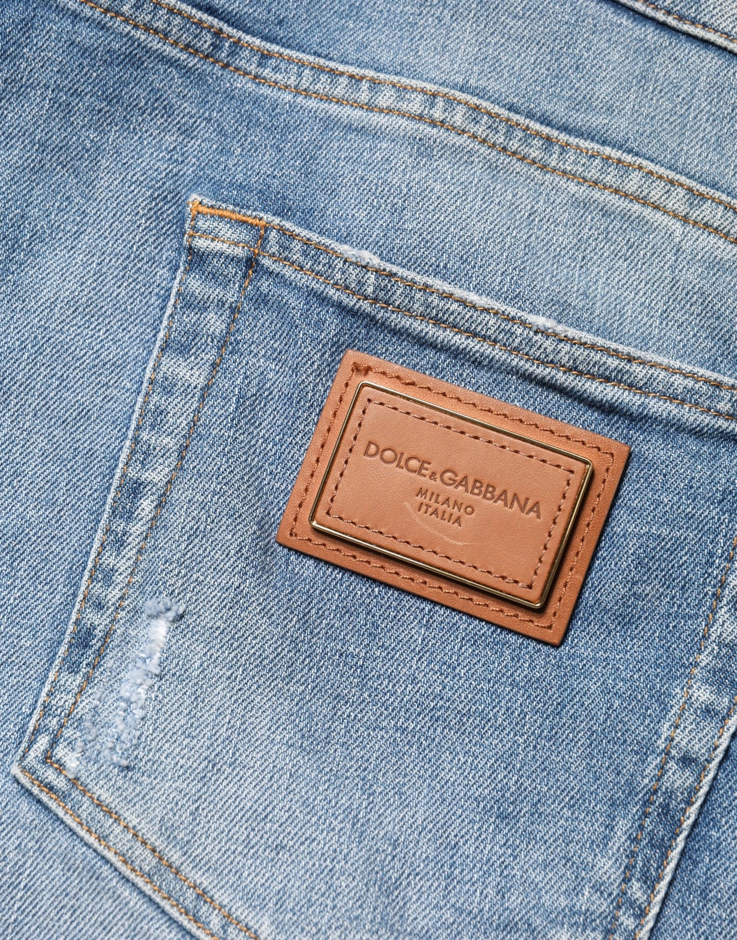 Dolce & Gabbana Blue Tattered Slim Fit Men Cotton Denim Jeans