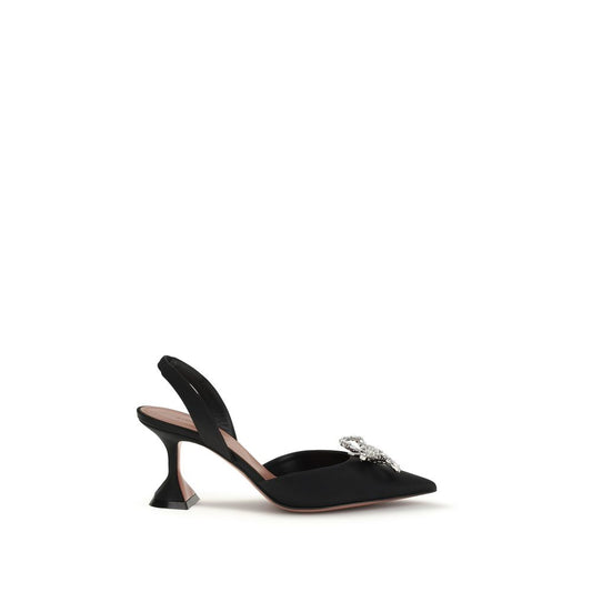 Amina Muaddi Black Silk High Heel Pumps
