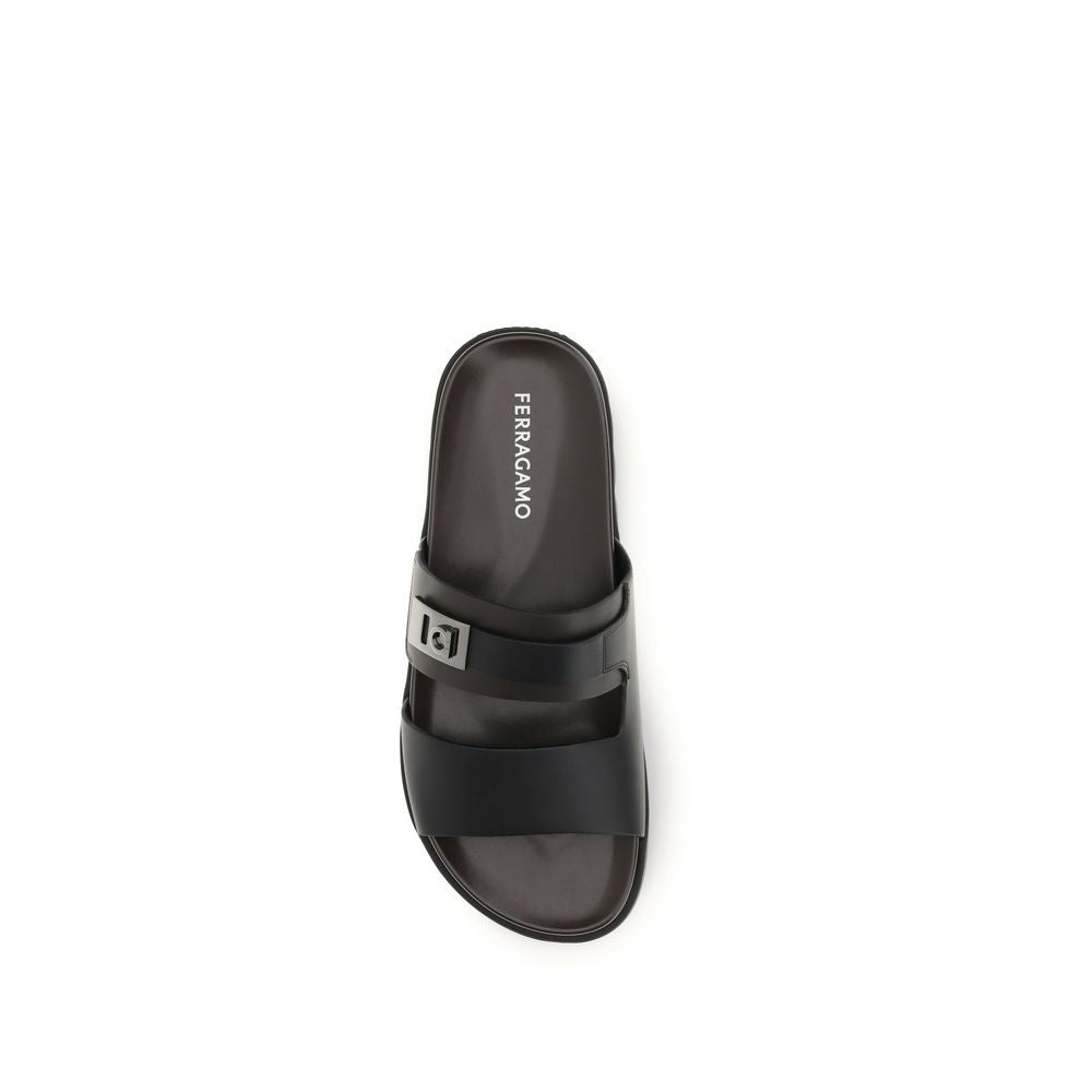 Ferragamo Black Calf Leather Bos Taurus Sandals