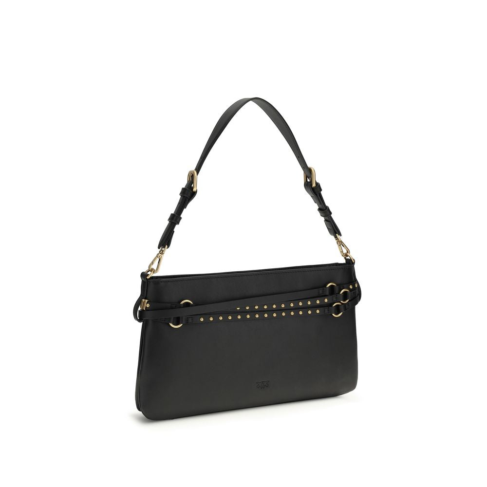PINKO Black Calf Leather Bos Taurus Shoulder Bag