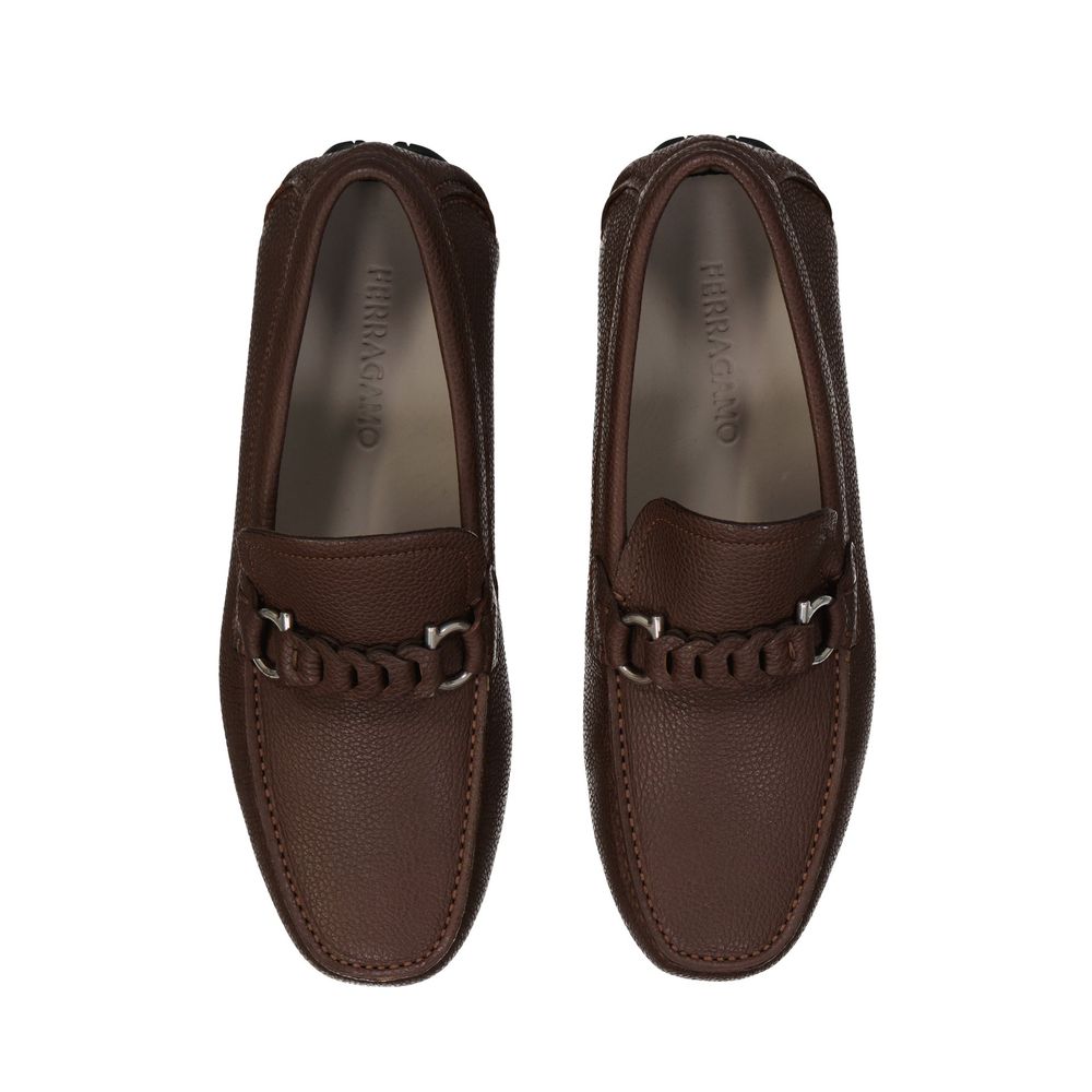 Salvatore Ferragamo Brown Calfskin Slip-On Loafers