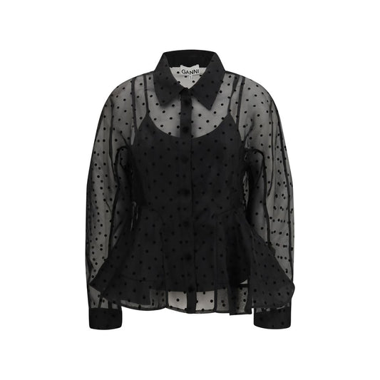 Ganni Black Recycled Polyester Pattern Shirt