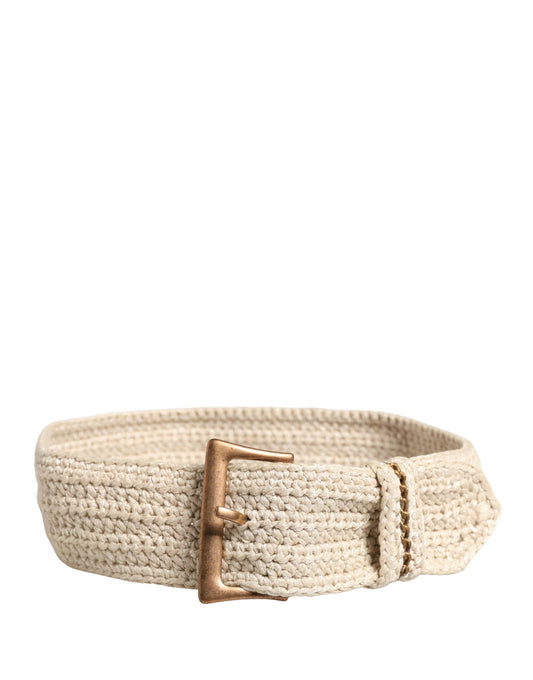 Ermanno Scervino Beige Woven Vintage Metal Buckle Waist Belt