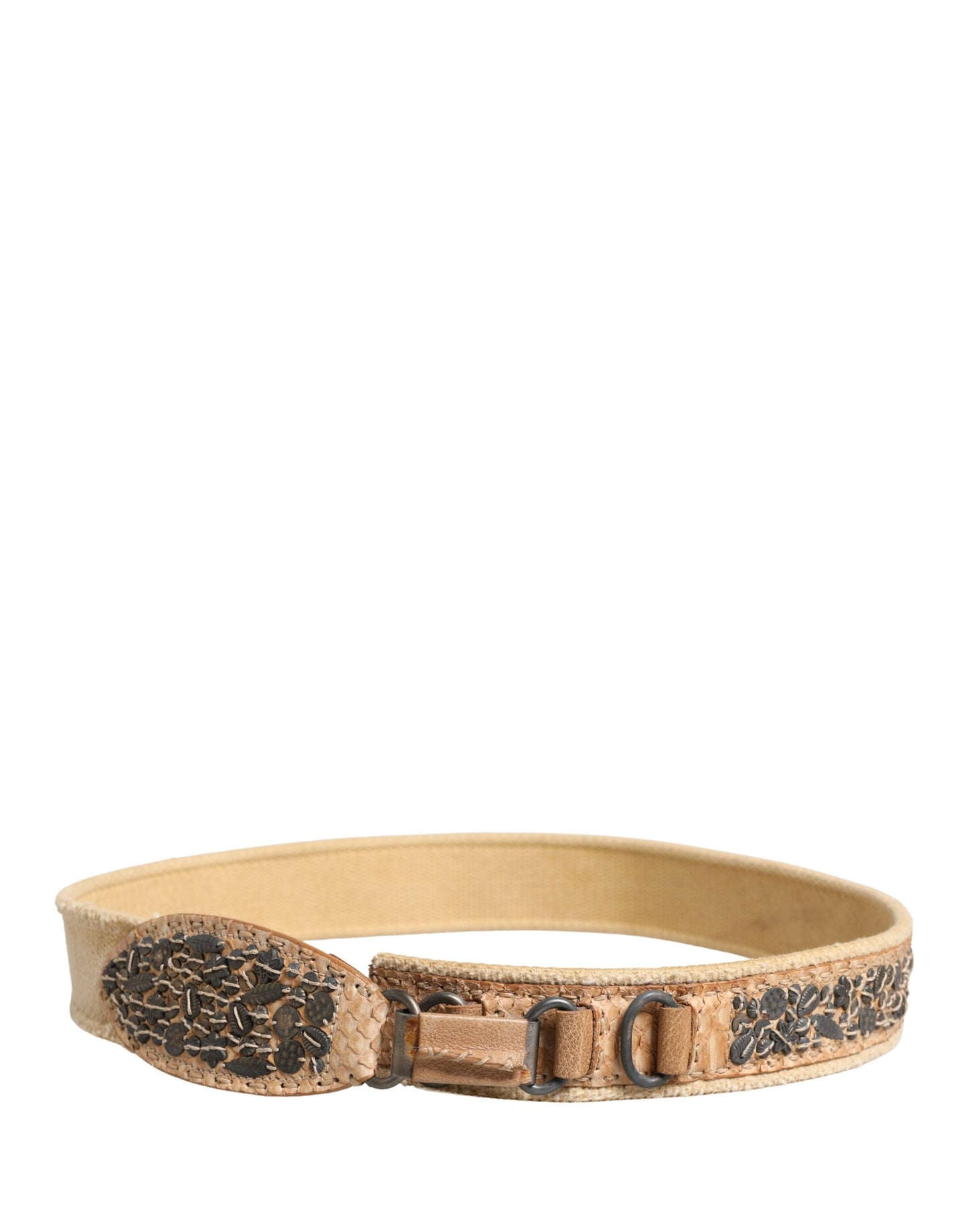 Ermanno Scervino Beige Canvas Embellished Metal Buckle Belt