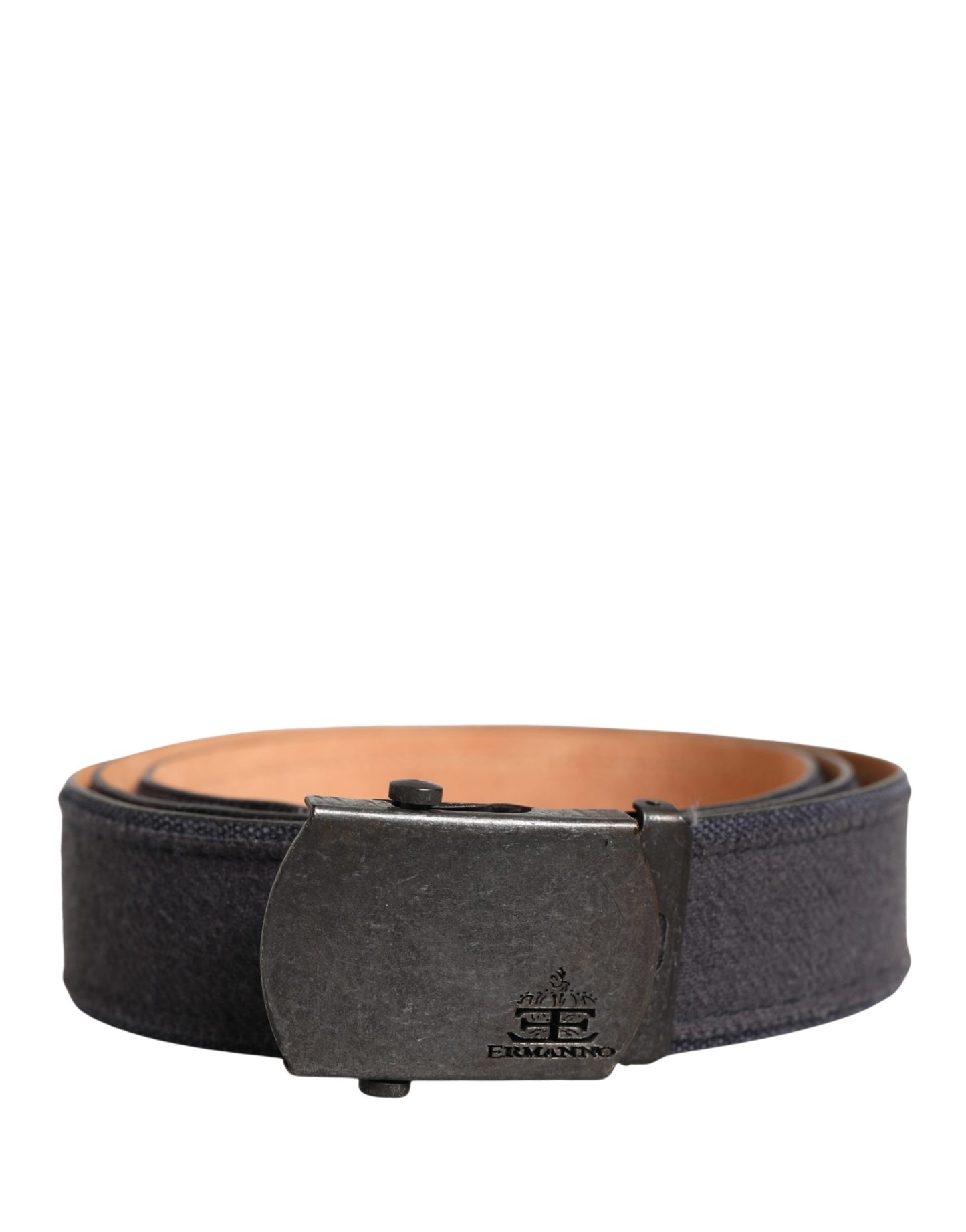 Ermanno Scervino Black Wool Cotton Logo Metal Buckle Belt