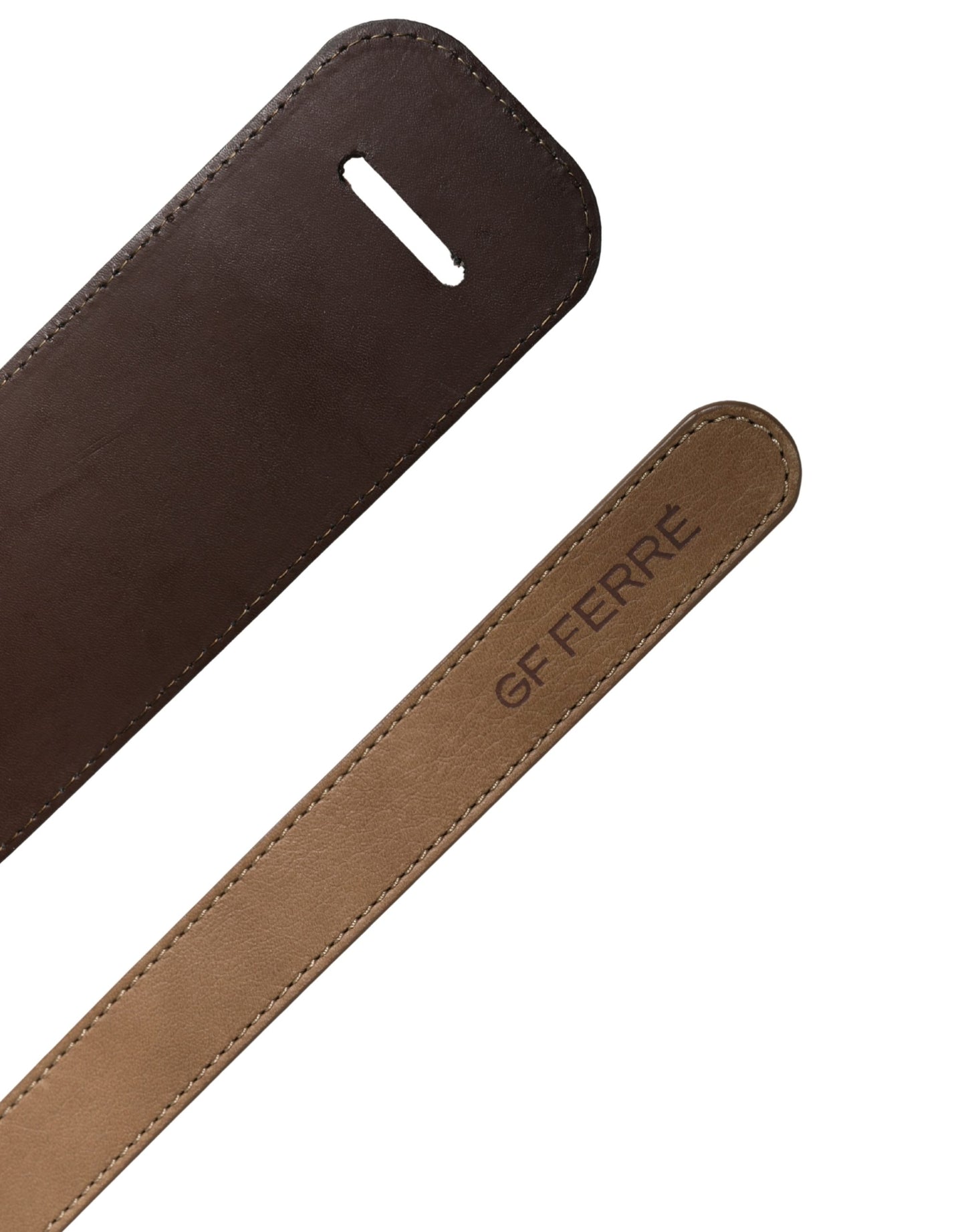 GF Ferre Brown Genuine Leather Logo Wide Waist Women Belt