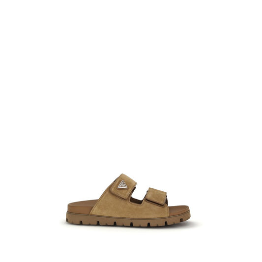Prada Brown Calf Leather Bos Taurus Strap-On Sandals