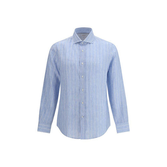 Brunello Cucinelli Blue Linen Pattern Shirt