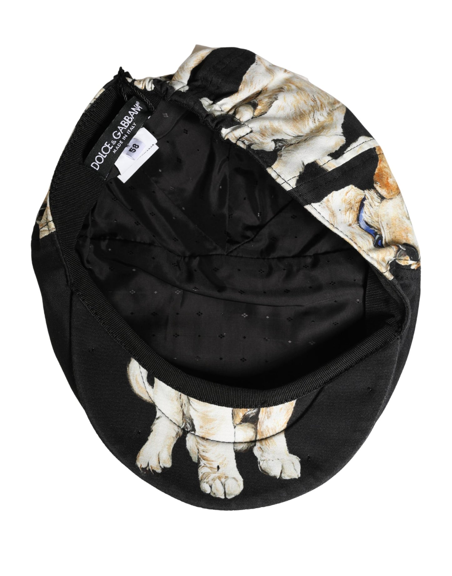 Dolce & Gabbana Men Black Dog Cotton Newsboy Cloth Capello Hat