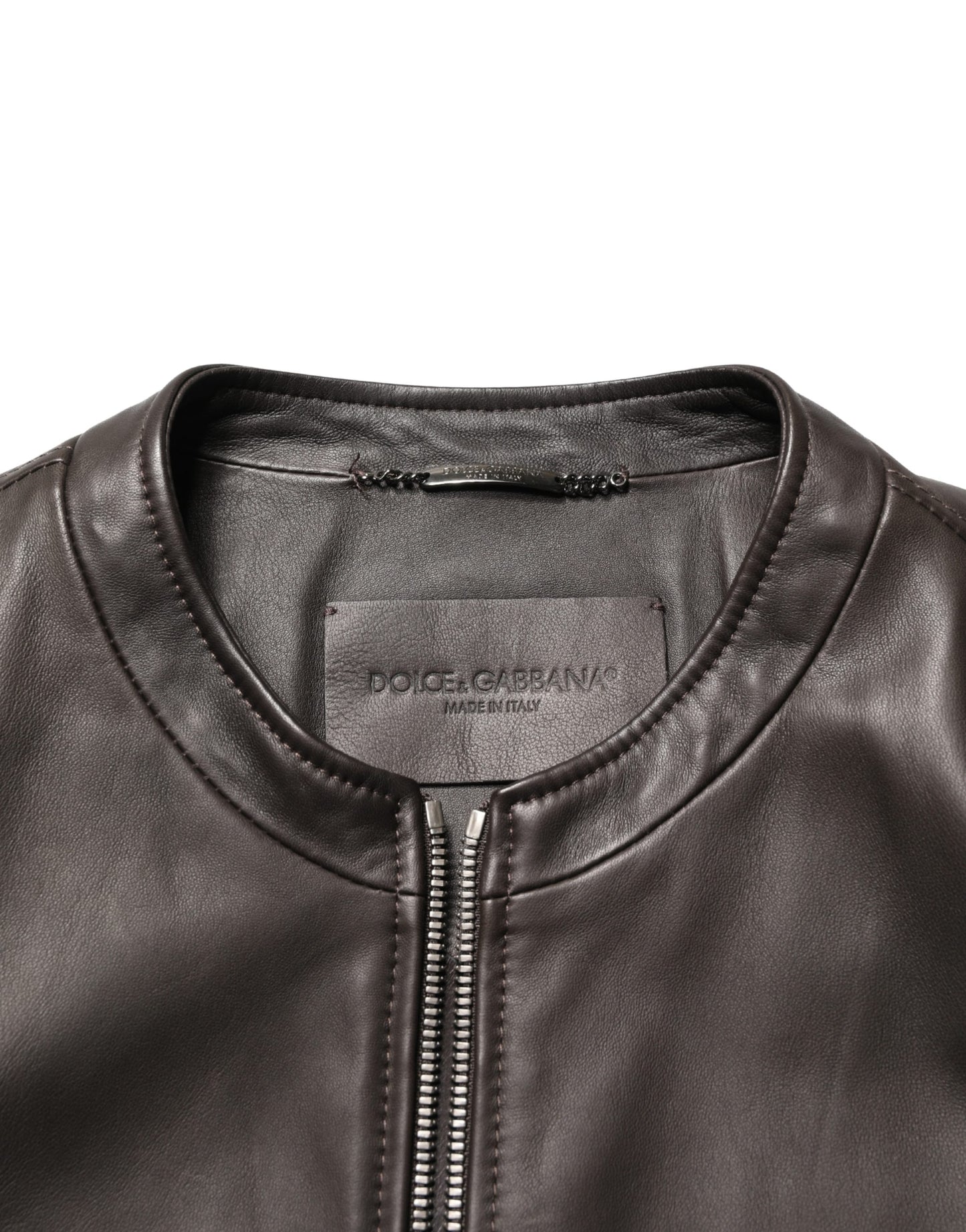 Dolce & Gabbana Black LambskinLeather Full Zip Biker Jacket
