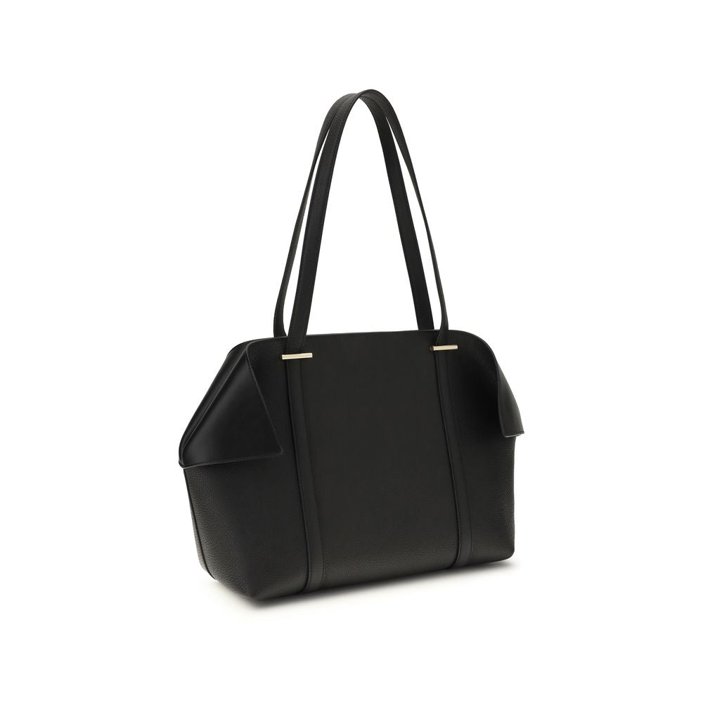 Ferragamo Black Calf Leather Bos Taurus Shoulder Bag