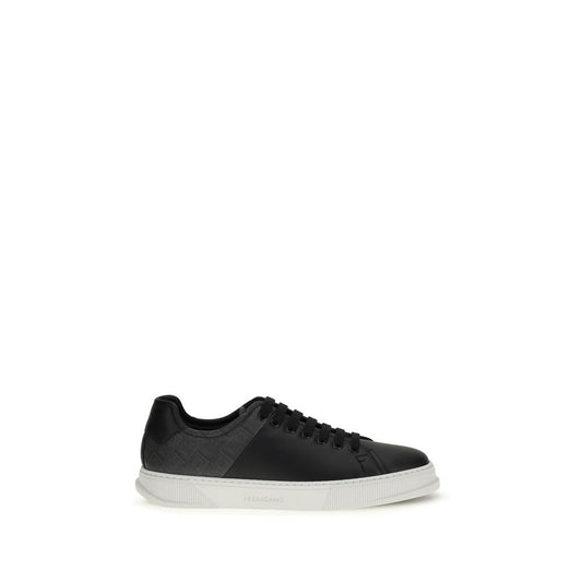 Ferragamo Black Calf Leather Bos Taurus Low Top Sneakers