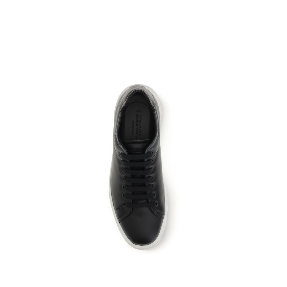 Ferragamo Black Calf Leather Bos Taurus Low Top Sneakers