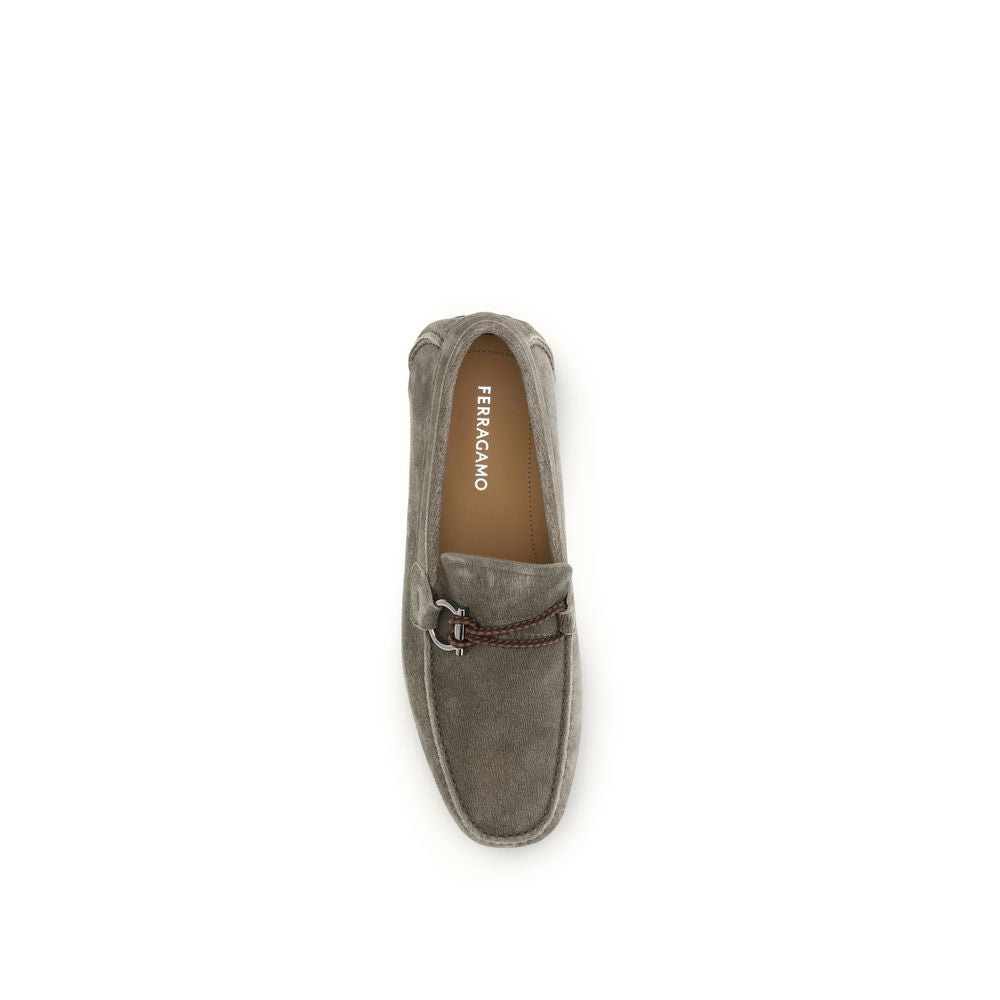 Ferragamo Gray Calf Leather Bos Taurus Slip-On Loafers