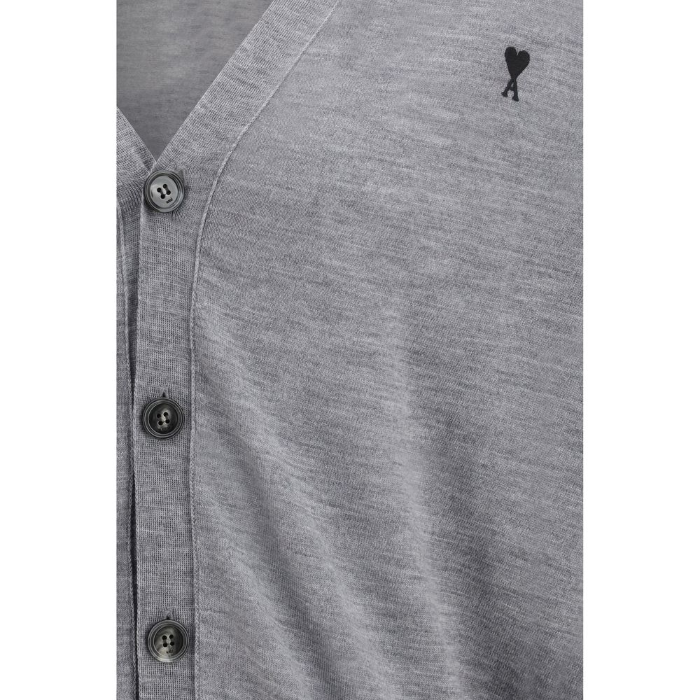 Ami Paris Gray Merino Wool Cardigan