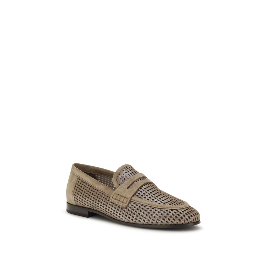 Brunello Cucinelli Beige Calf Leather Bos Taurus Slip-On Loafers
