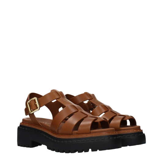 Prada Brown Leather Platform Sandals