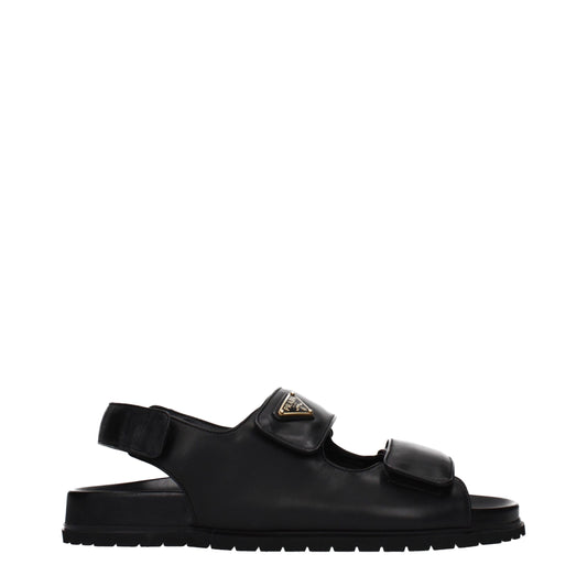 Prada Black Leather Flat Sandals
