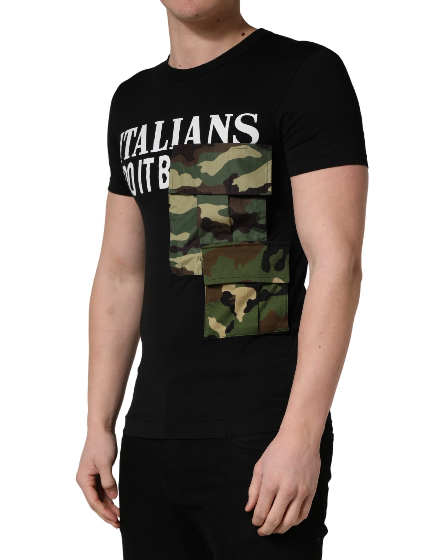 Dolce & Gabbana Black Italians Do It Better Camo Pocket Men T-shirt